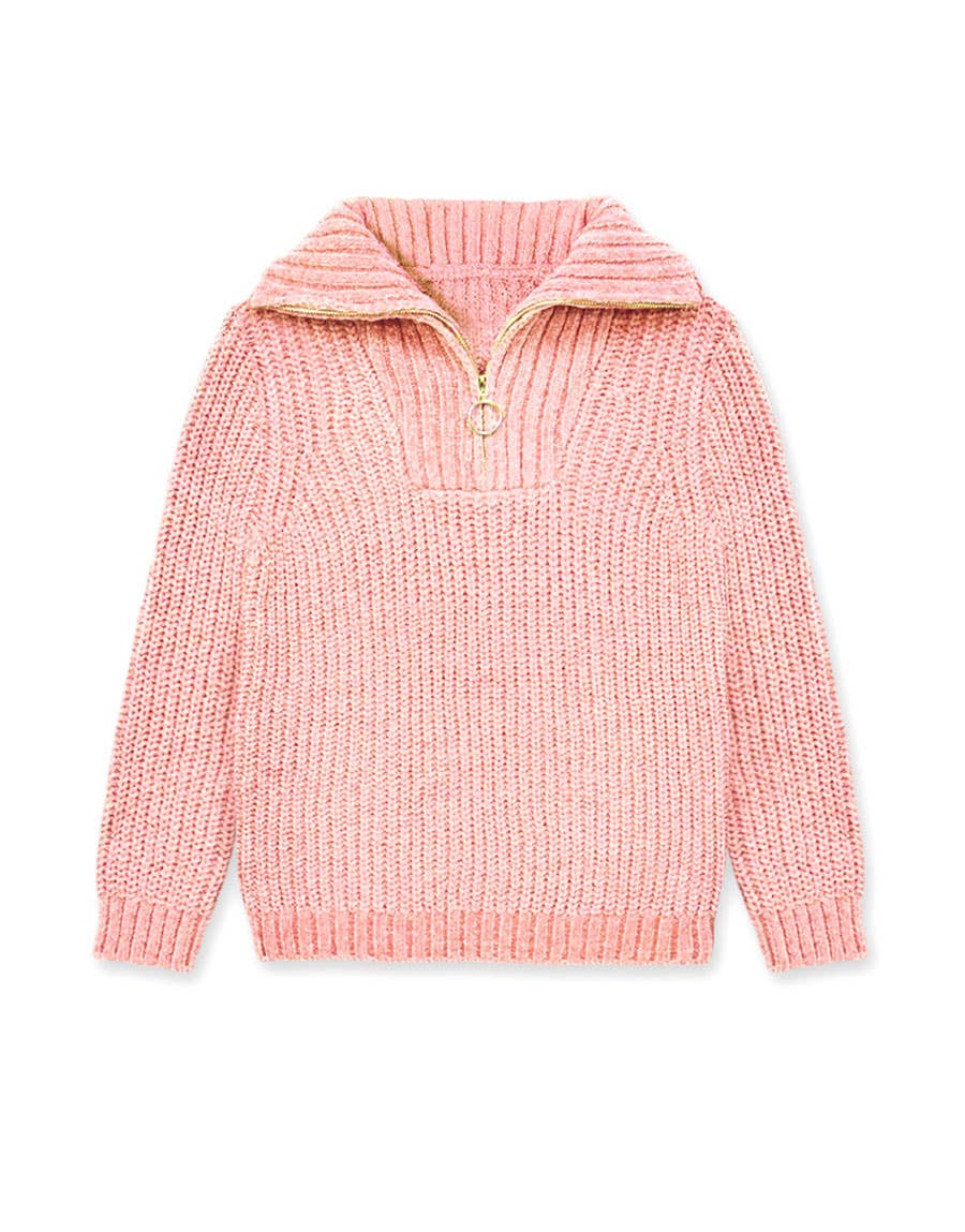 Girl's Pullover Lurex Sweater w/ Zip Front