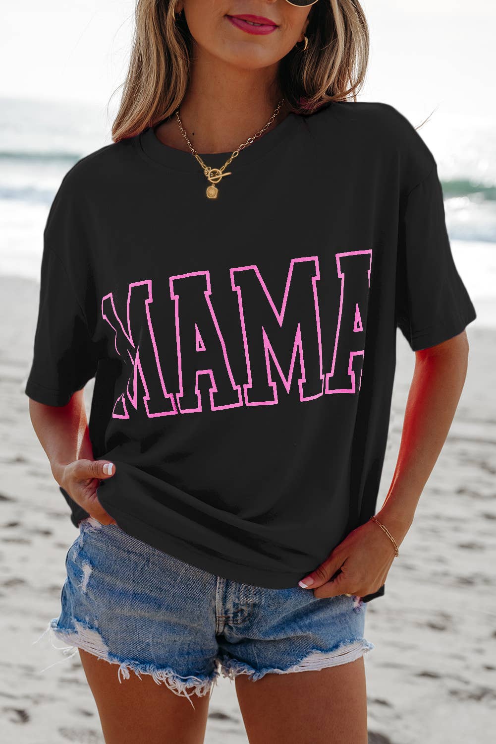 MAMA Letter Graphic Neon T Shirt