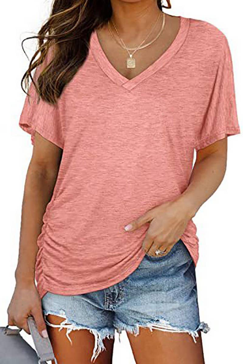 V-NECK SOLID COLOR CASUAL LOOSE TOP