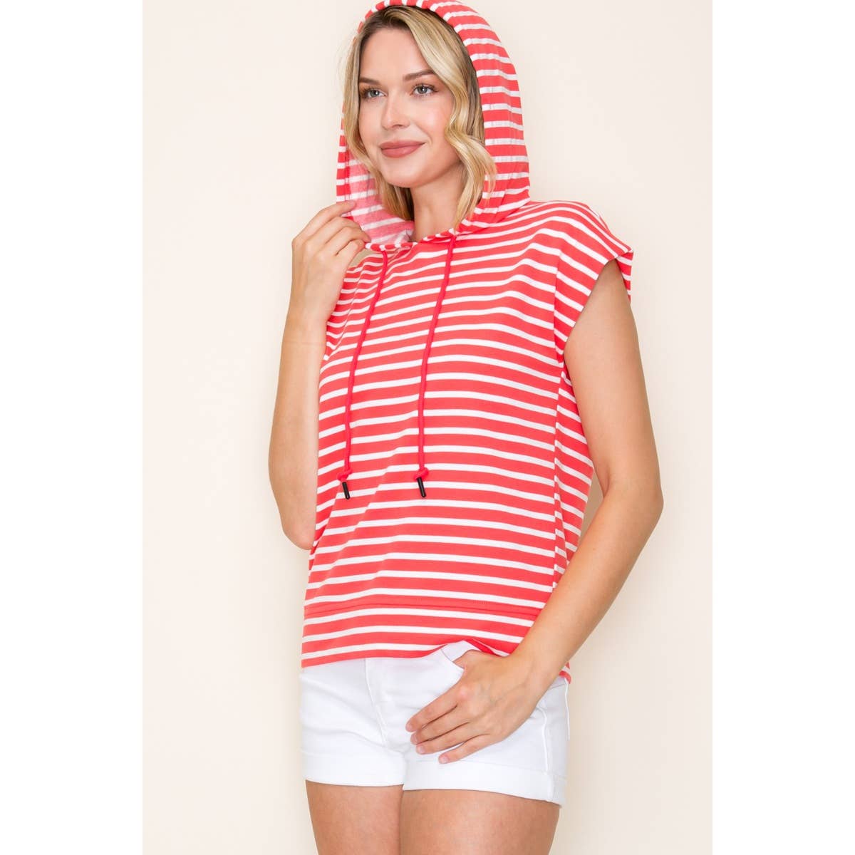 STRIPED PULLOVER HOODIE TOP