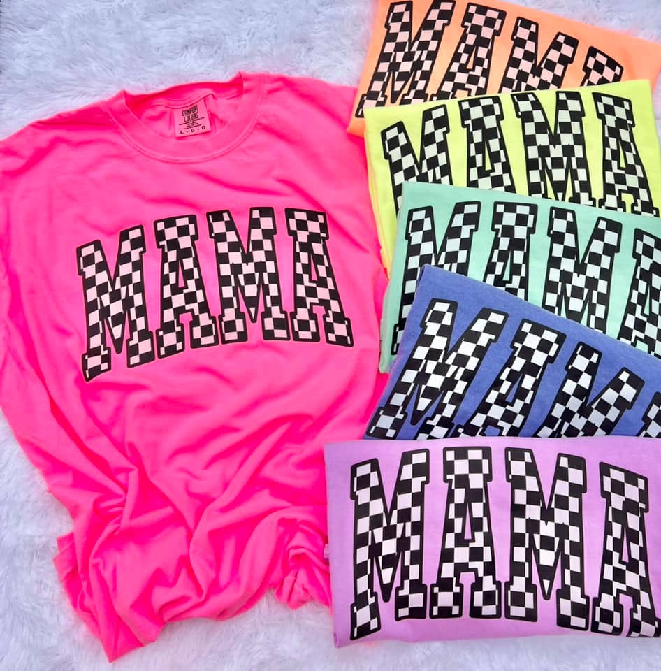 Checkered Mama Neon Tee