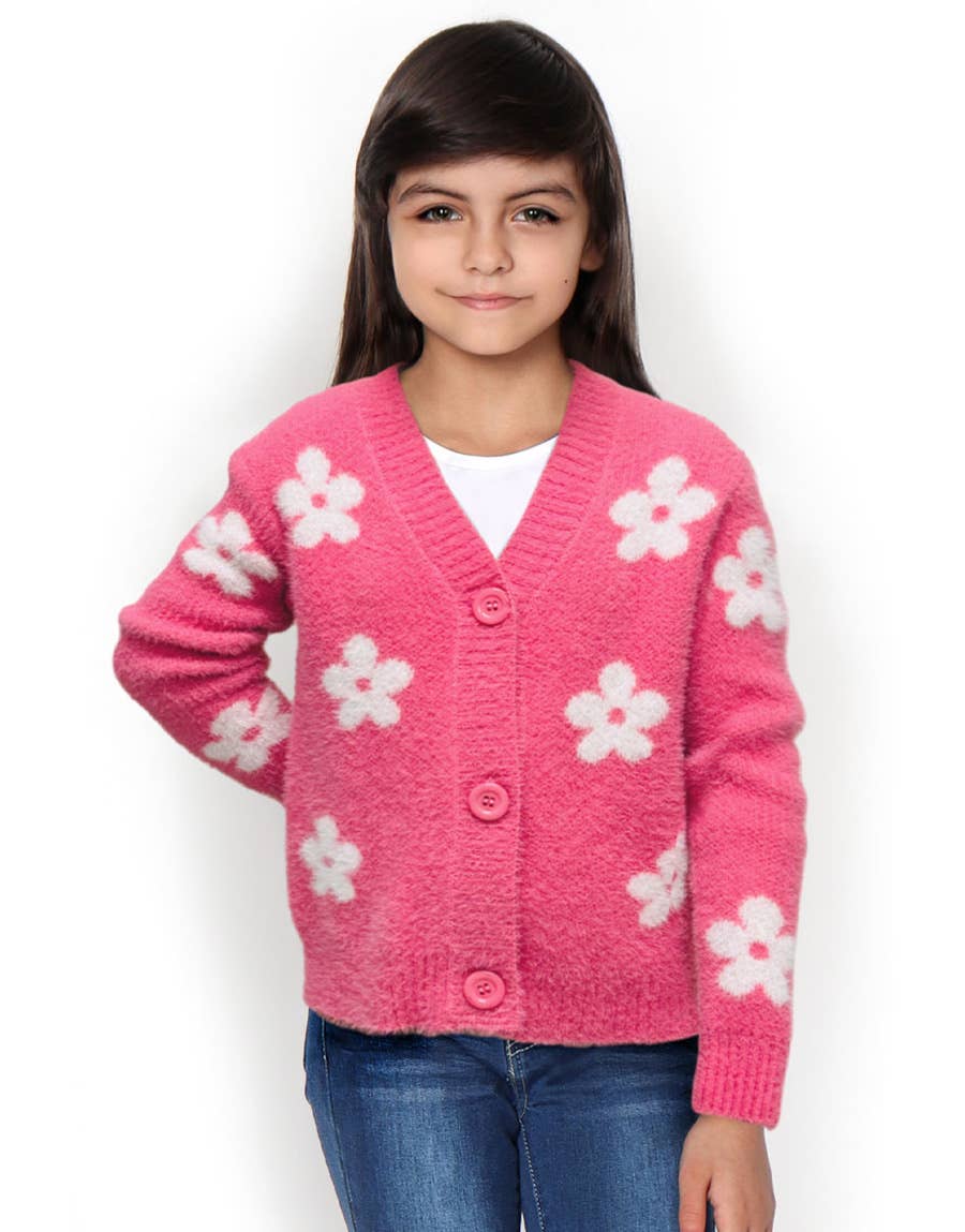 Girl's Soft Yarn Spring Cardigan Sweater w/ Flower