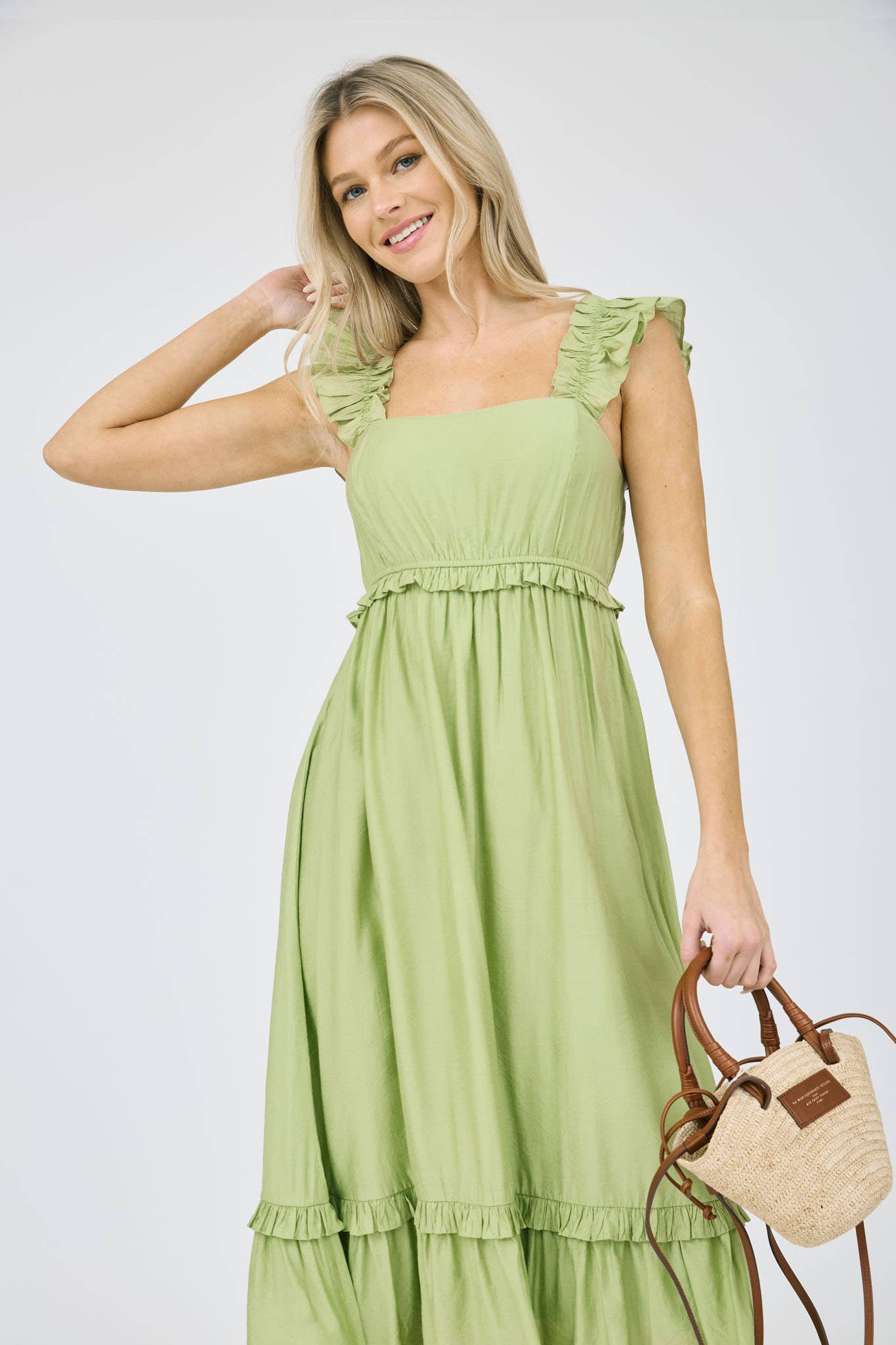 Ruffle detail Sleeveless midi dress