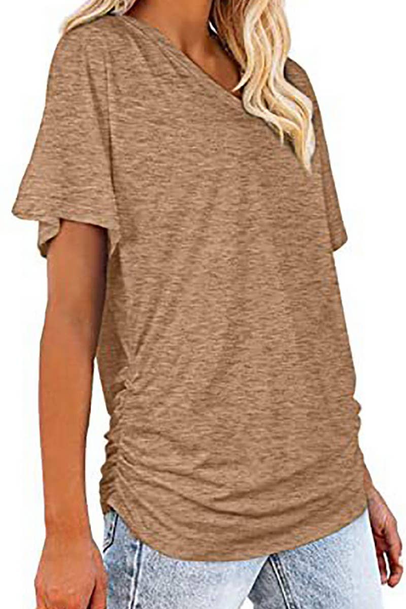 V-NECK SOLID COLOR CASUAL LOOSE TOP