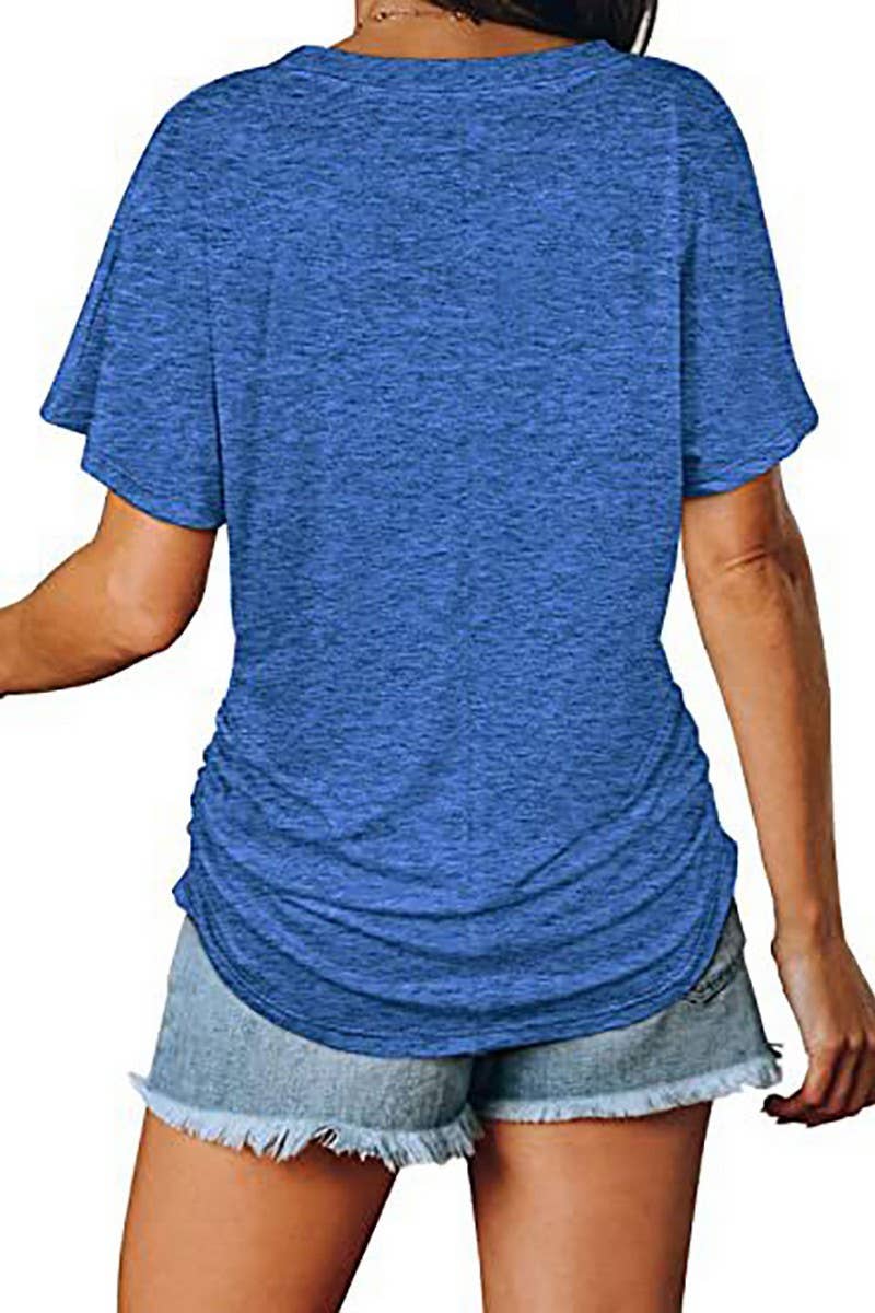 V-NECK SOLID COLOR CASUAL LOOSE TOP