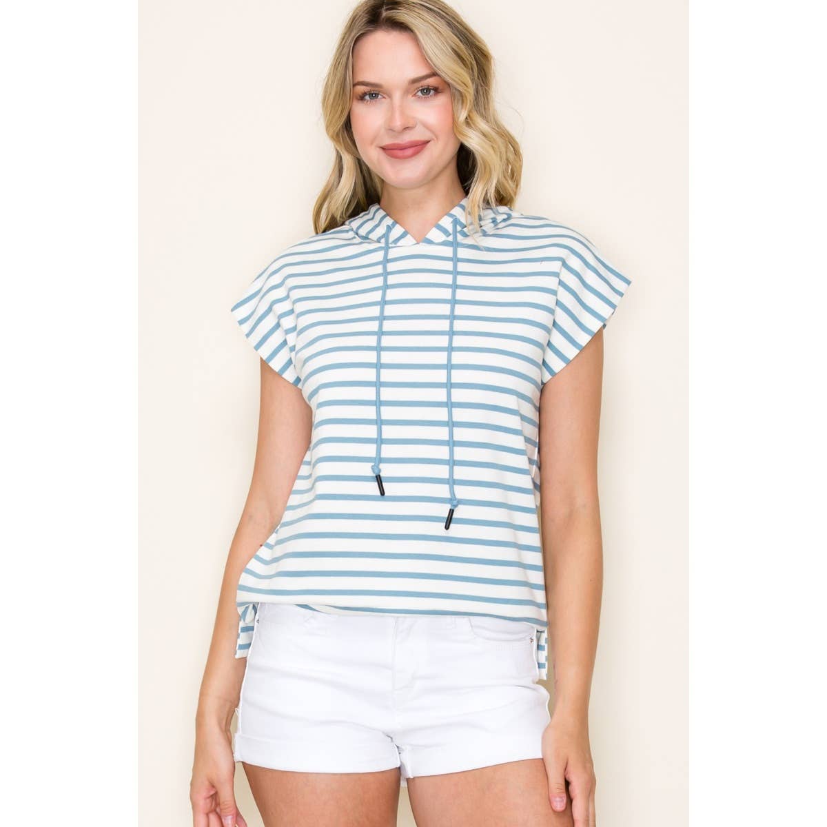 STRIPED PULLOVER HOODIE TOP