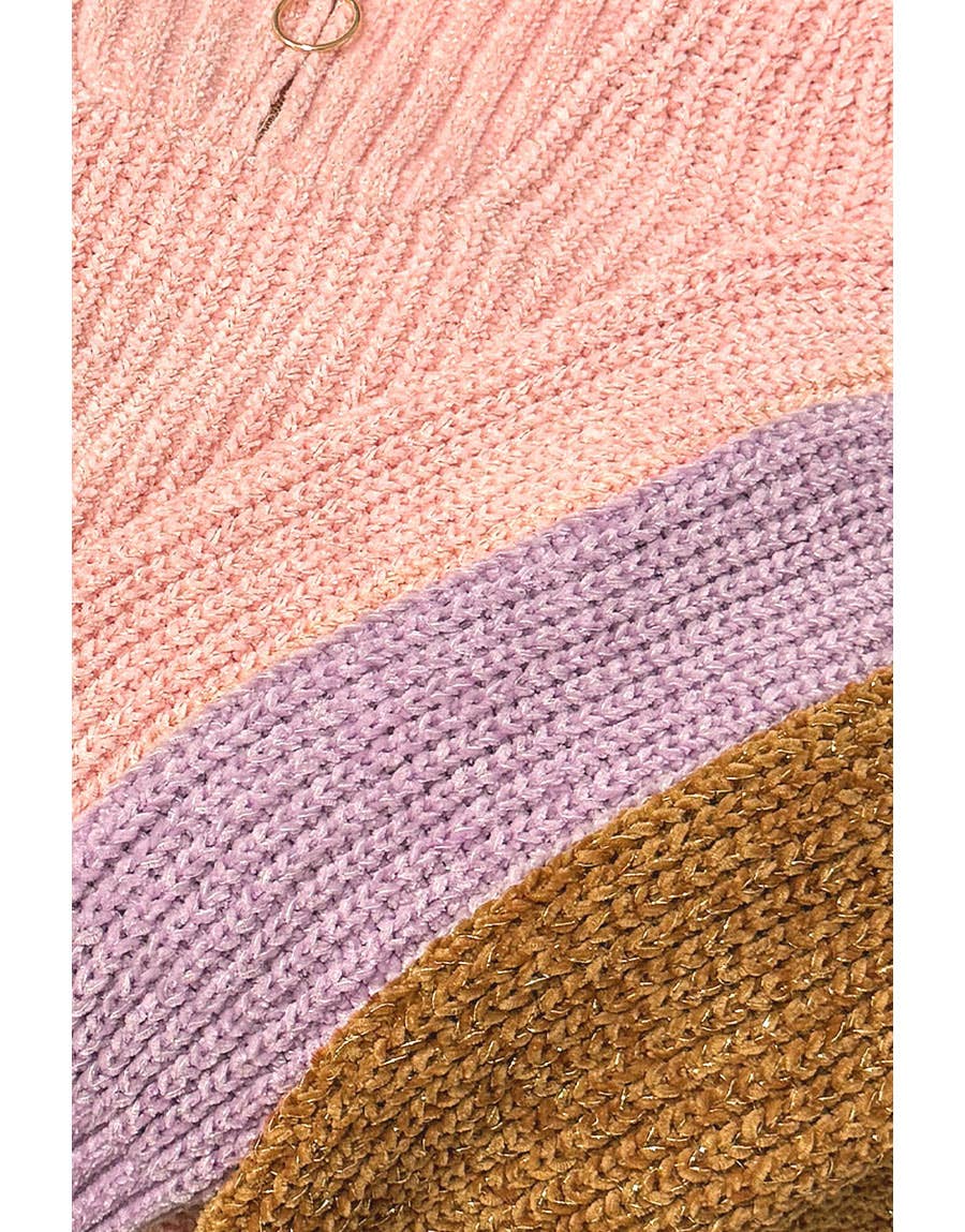 Girl's Pullover Lurex Sweater w/ Zip Front