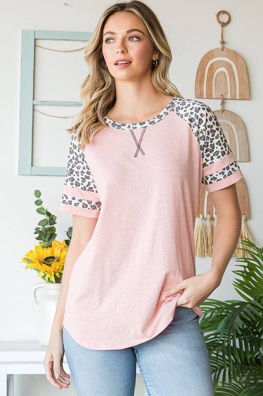 Spring pink leopard print top