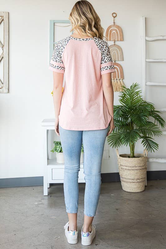 Spring pink leopard print top