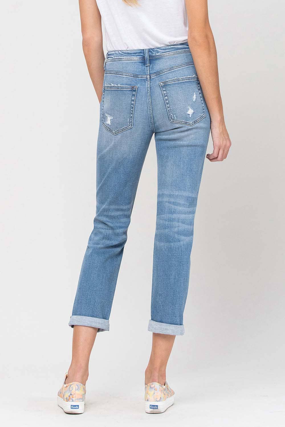 HIGH RISE DISTRESSED CUFFED BOYFRIEND JEANS F4115