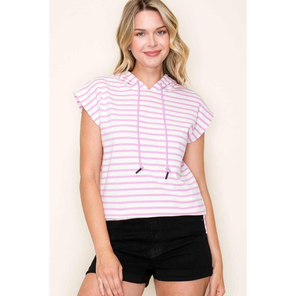 STRIPED PULLOVER HOODIE TOP
