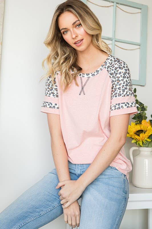 Spring pink leopard print top