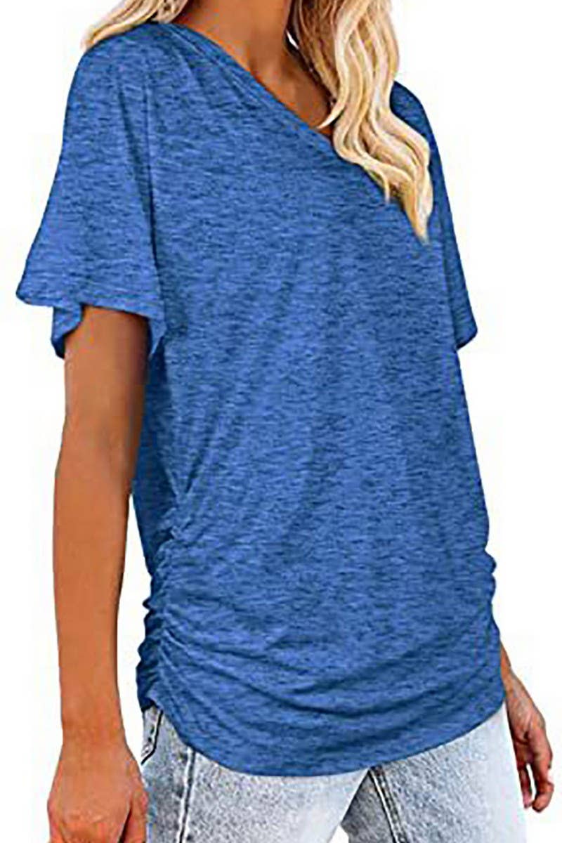 V-NECK SOLID COLOR CASUAL LOOSE TOP