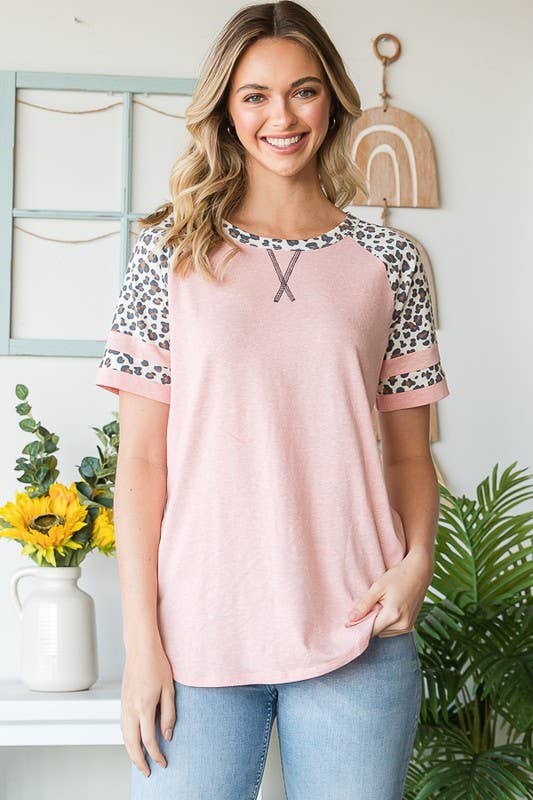 Spring pink leopard print top
