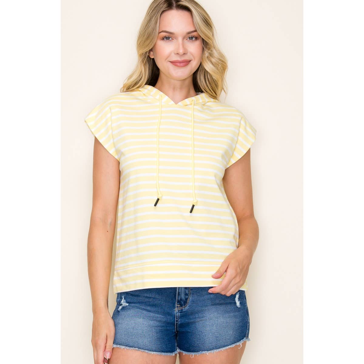 STRIPED PULLOVER HOODIE TOP