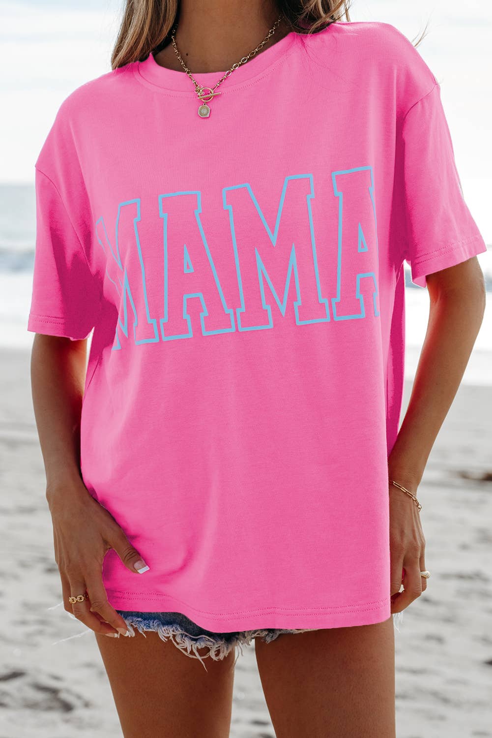 MAMA Letter Graphic Neon T Shirt