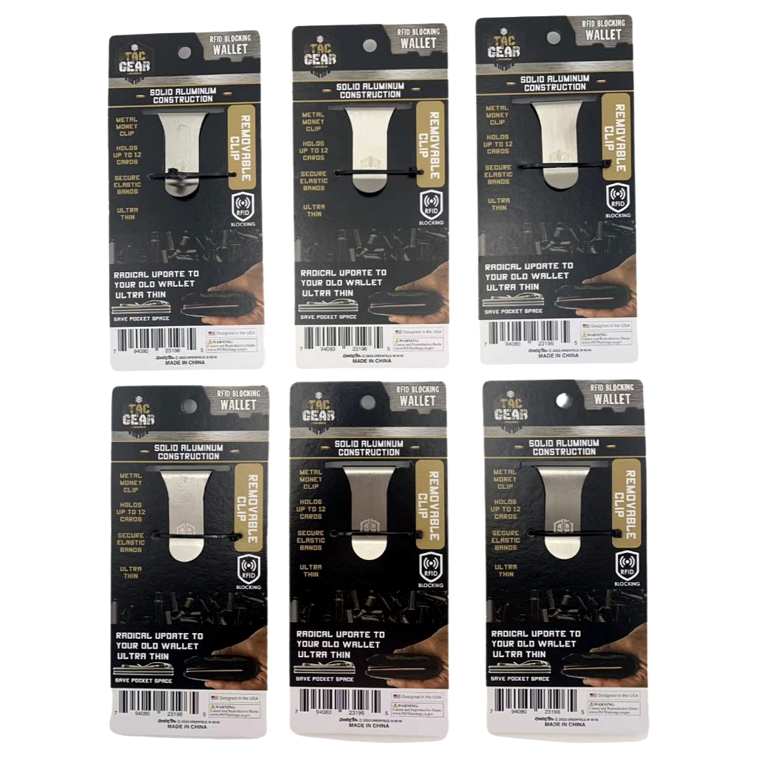 Tac Gear Metal RFID Wallet w/ Clip Assortment - 6/Pack