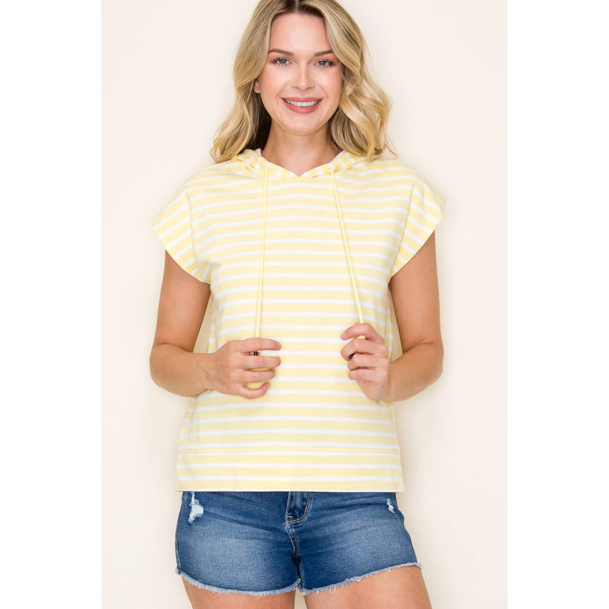 STRIPED PULLOVER HOODIE TOP