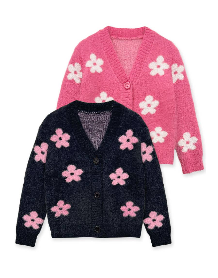Girl's Soft Yarn Spring Cardigan Sweater w/ Flower