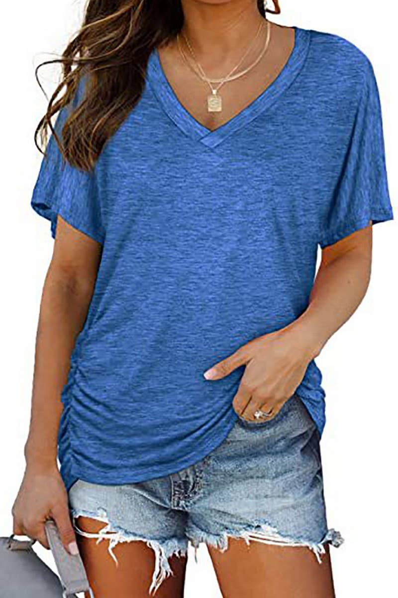 V-NECK SOLID COLOR CASUAL LOOSE TOP