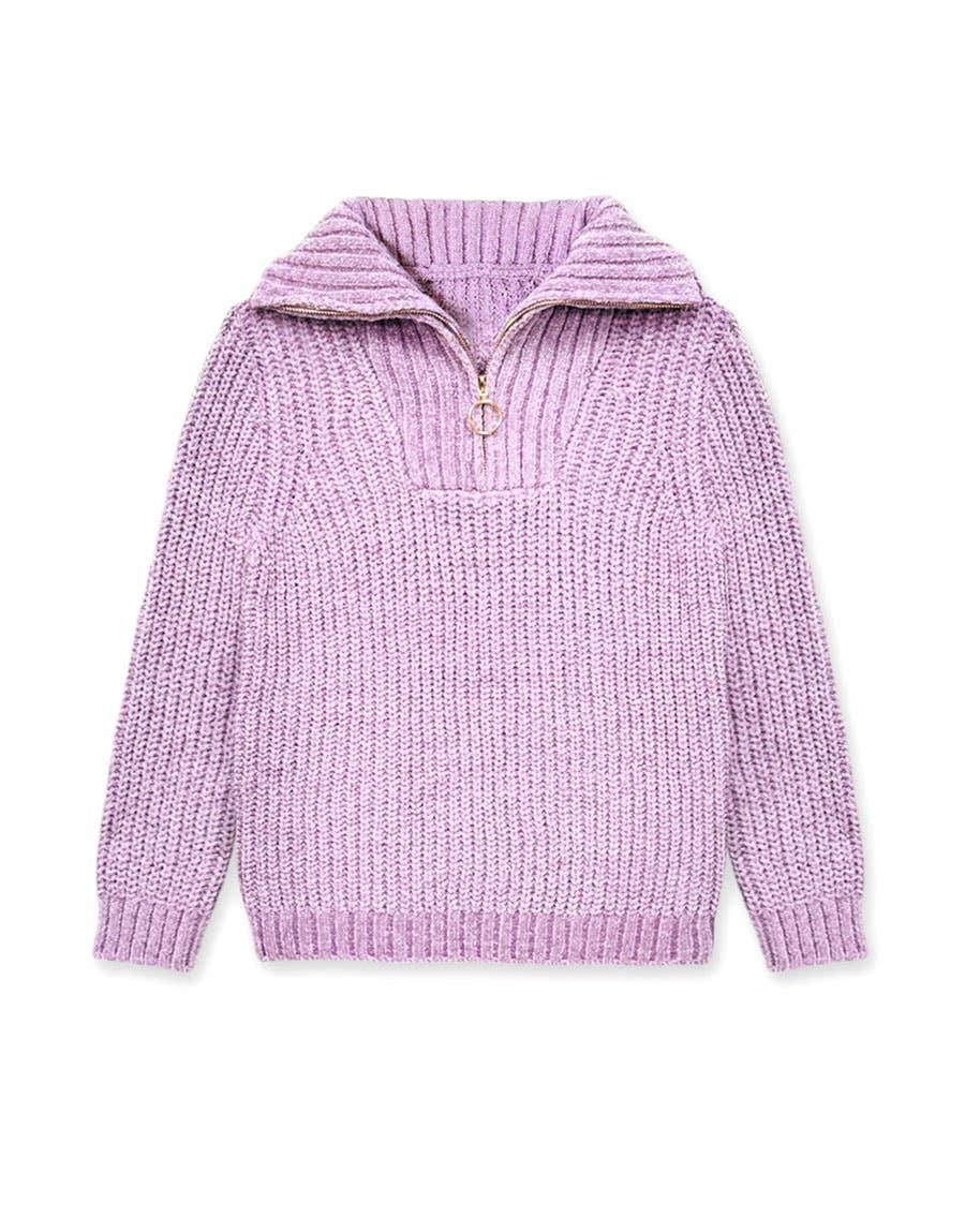 Girl's Pullover Lurex Sweater w/ Zip Front