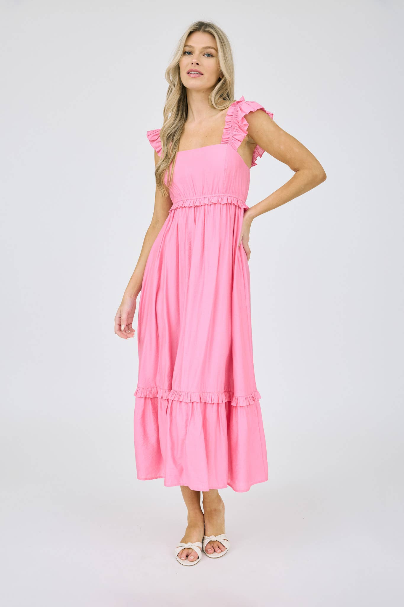 Ruffle detail Sleeveless midi dress