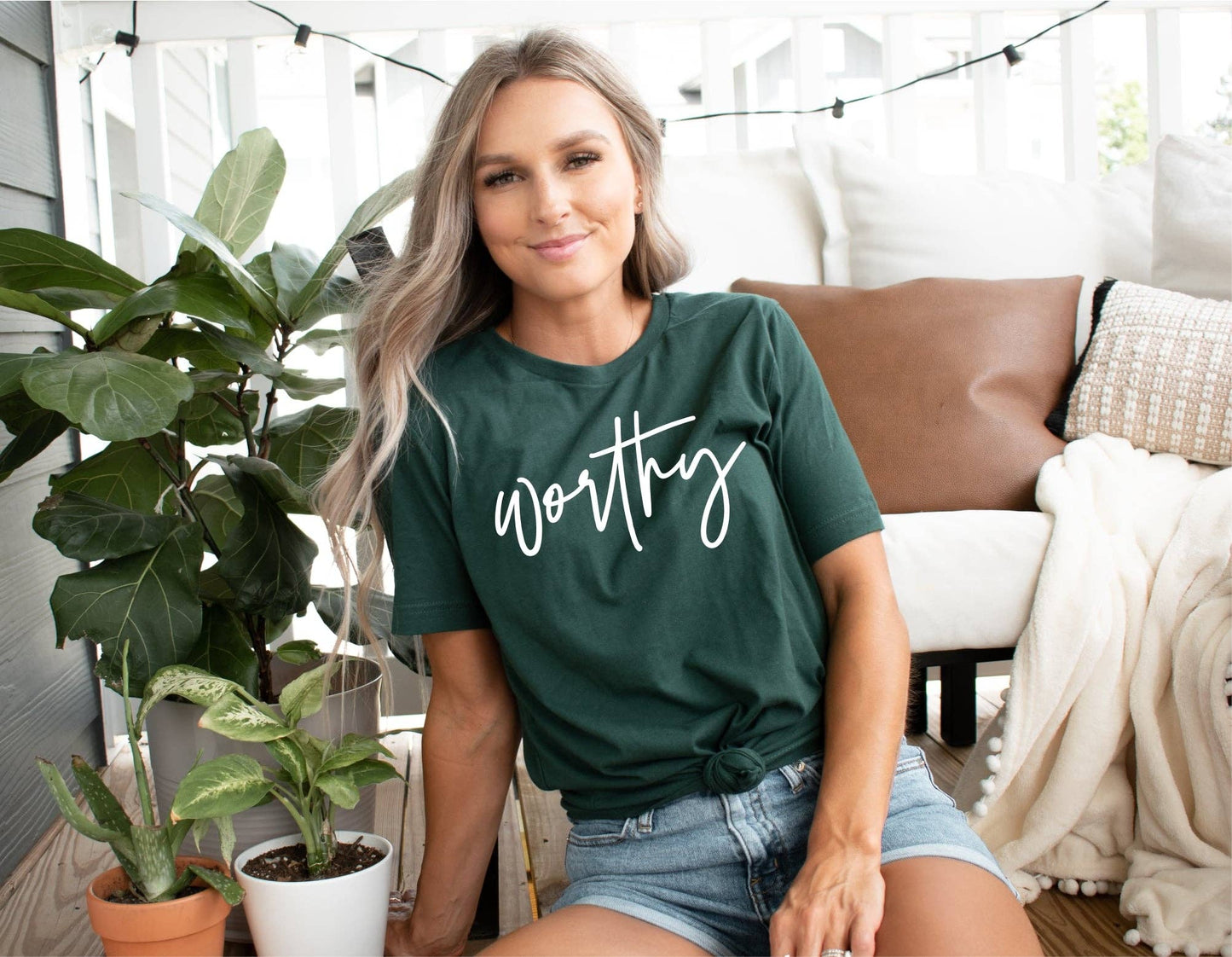 Christian Worthy Green Faith Spring Cozy Graphic Sweatshirt