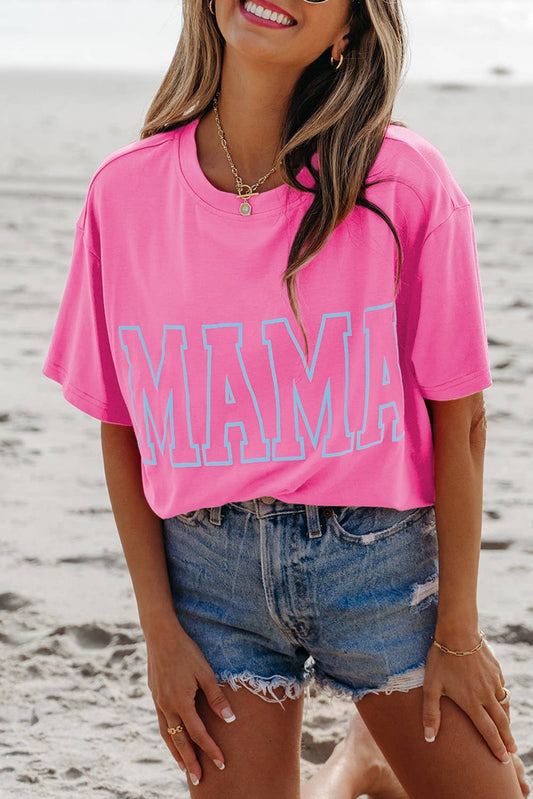 MAMA Letter Graphic Neon T Shirt