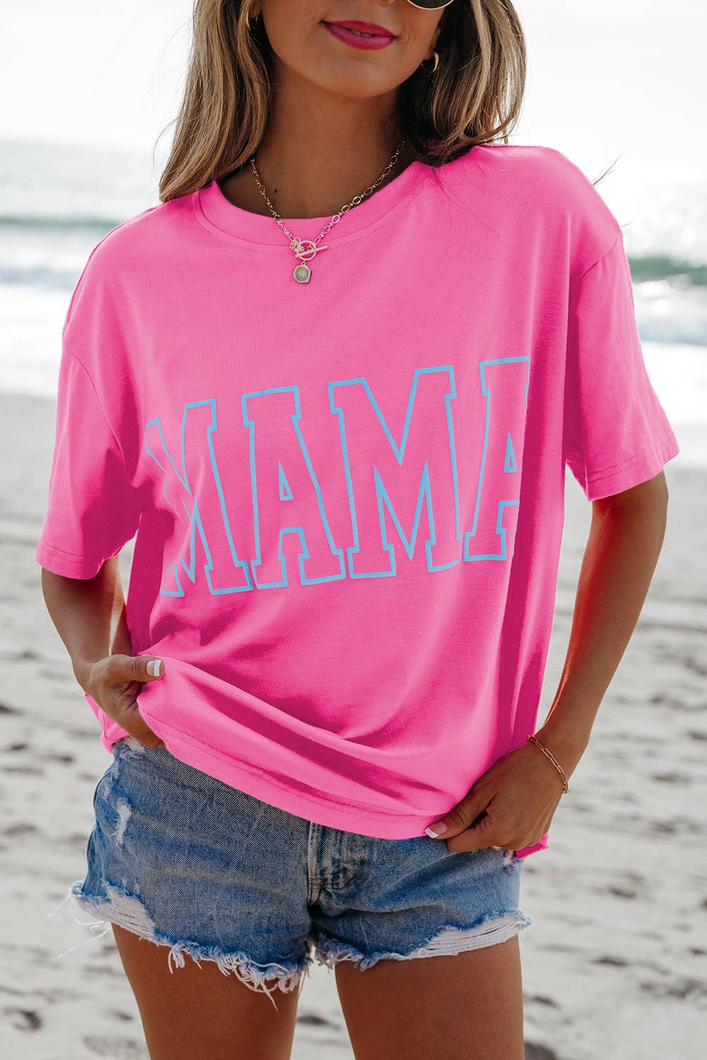 MAMA Letter Graphic Neon T Shirt