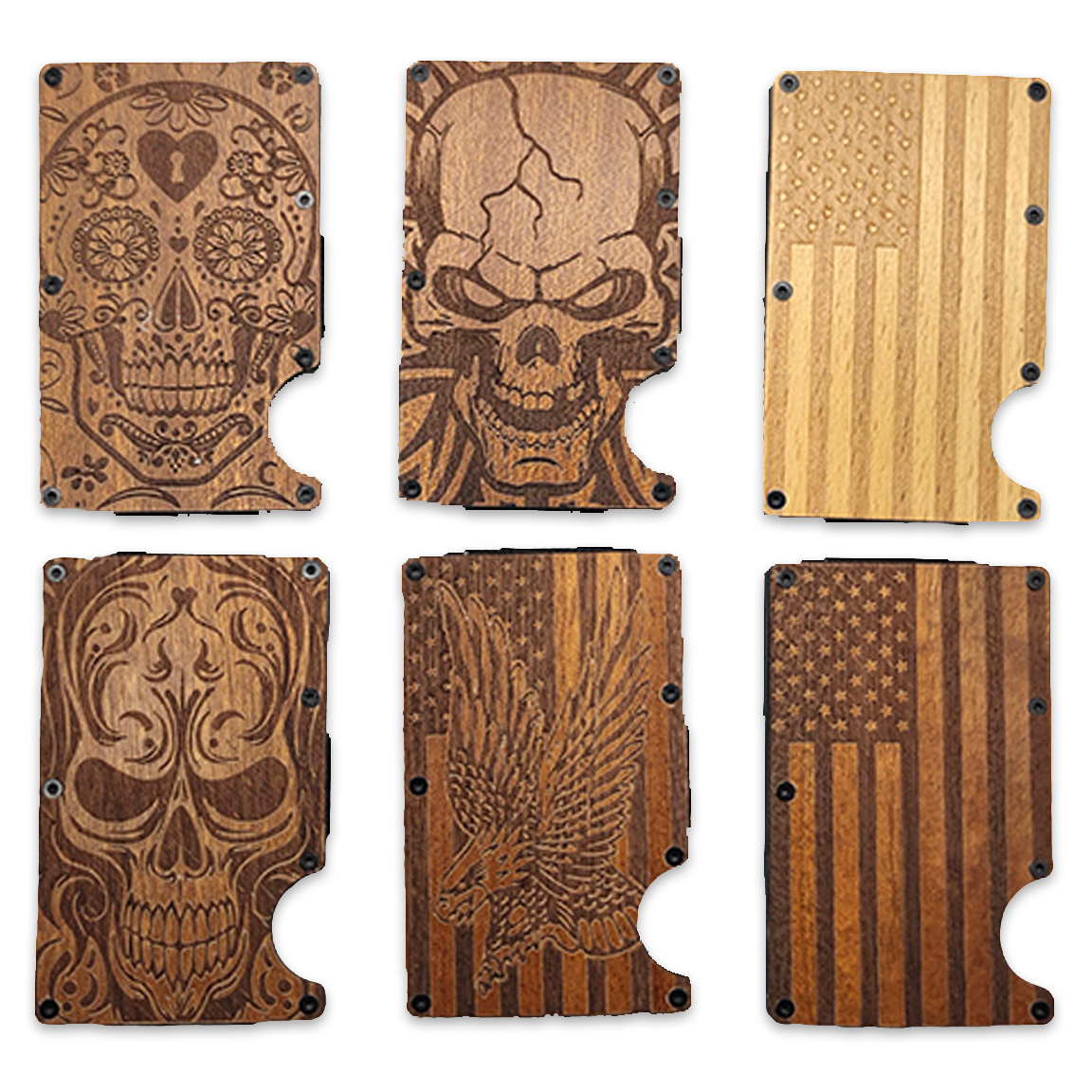 Patriot Wooden RFID Thin Wallet Money Clip Bulk Assortment