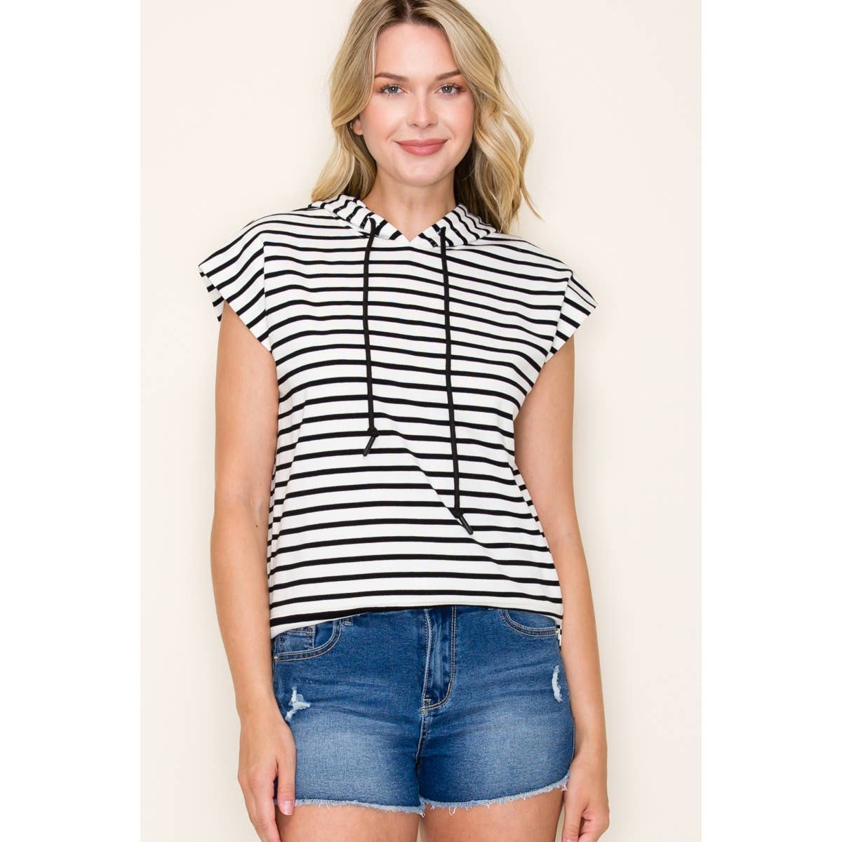 STRIPED PULLOVER HOODIE TOP