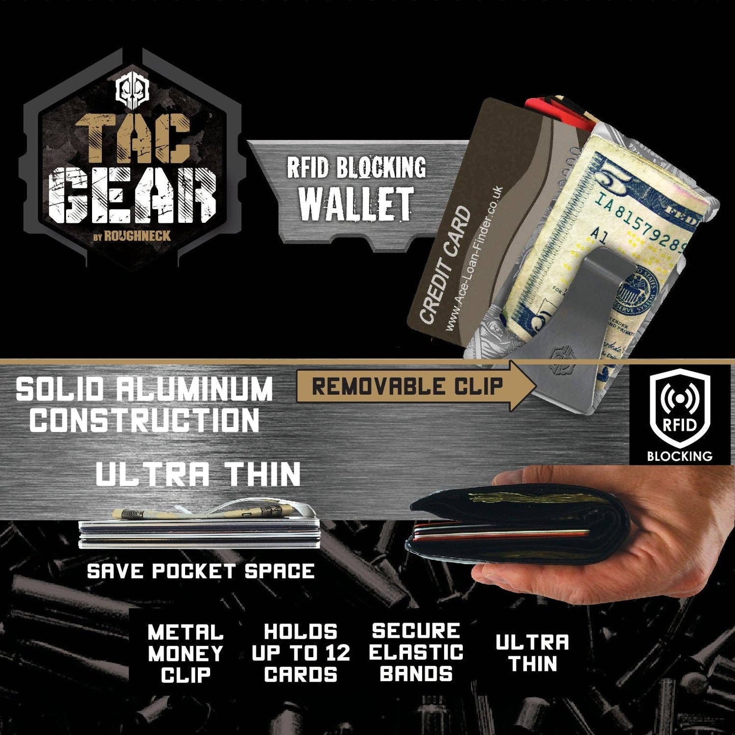 Tac Gear Metal RFID Wallet w/ Clip Assortment - 6/Pack