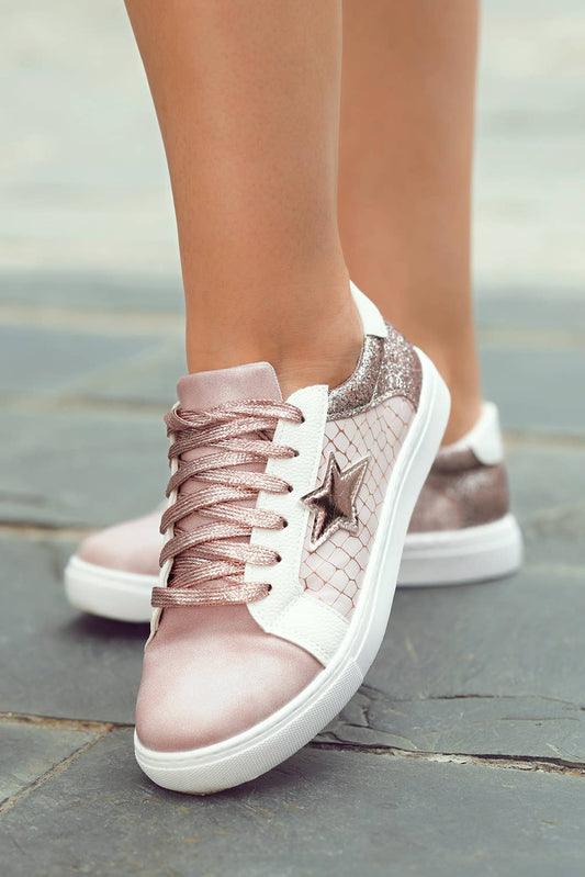 Glitter Star Patchwork PU Leather Lace-up Sneakers