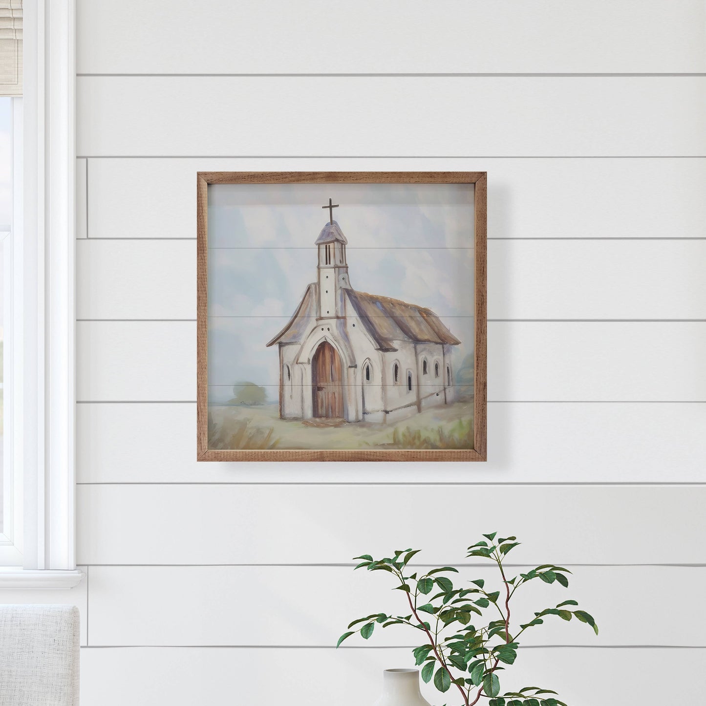 Old White Country Church Brown Door