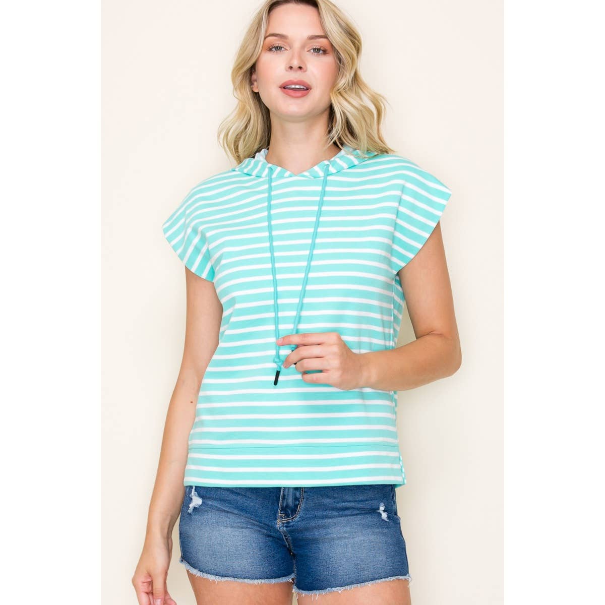 STRIPED PULLOVER HOODIE TOP