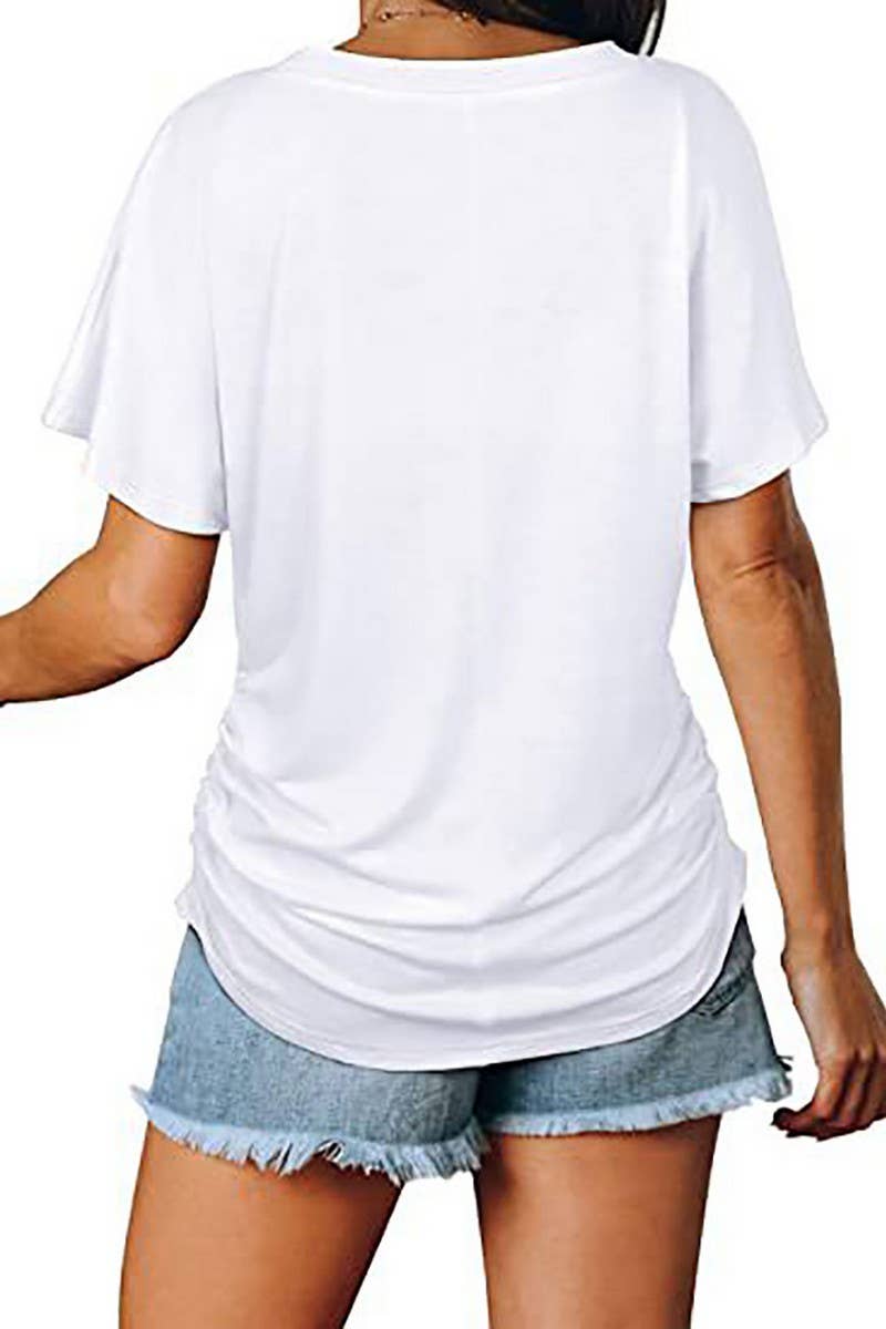 V-NECK SOLID COLOR CASUAL LOOSE TOP