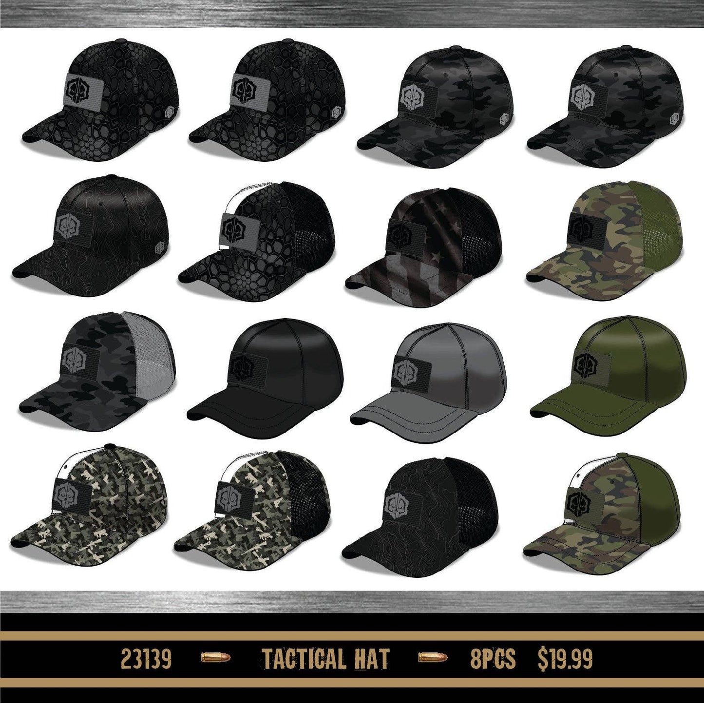 Tac Gear Stretch Fit Hat Patriot Design Assortment- 8/Pack