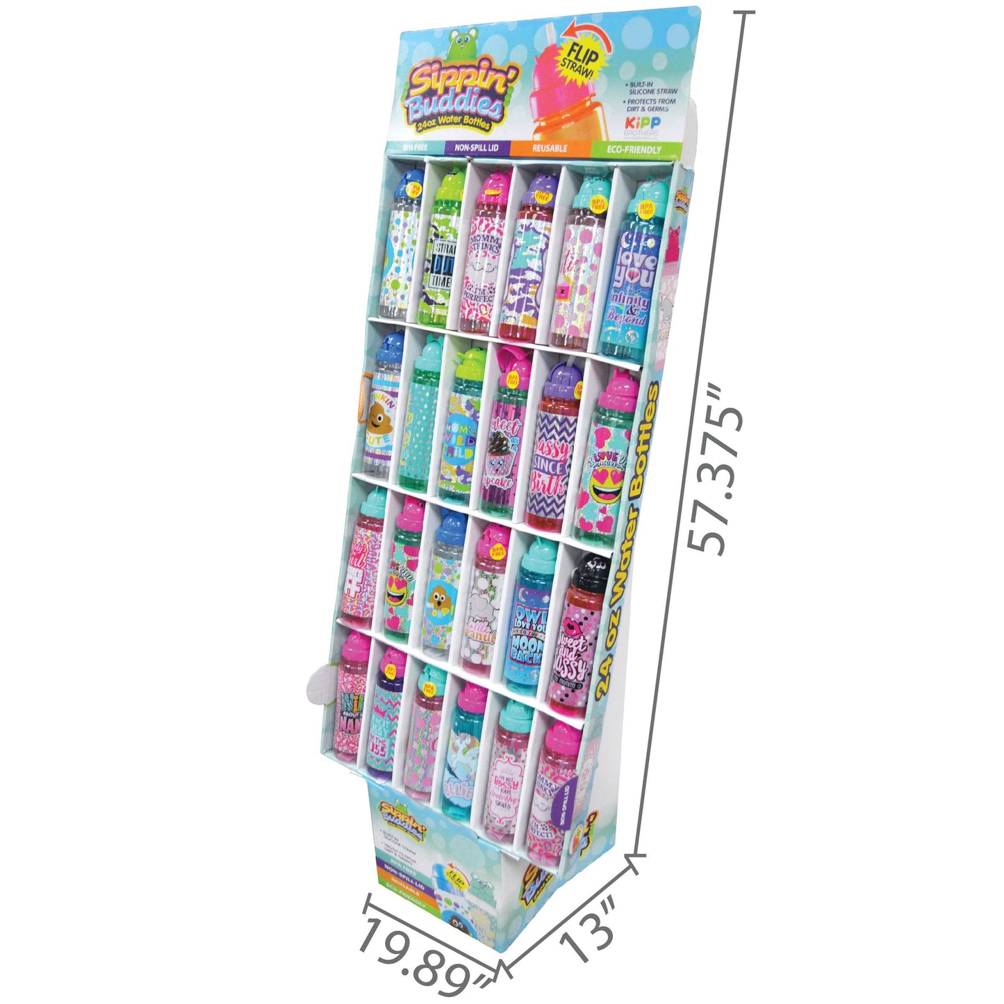 Kids Water Bottle with Straw 24 oz Assortment Floor Display