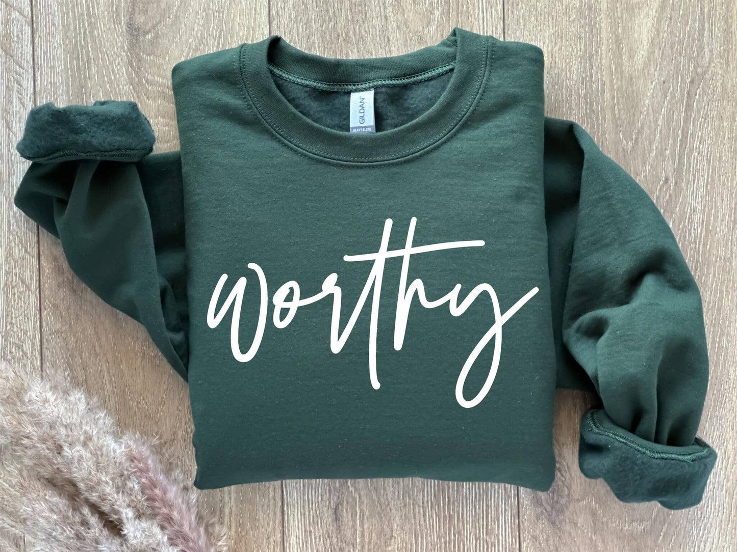 Christian Worthy Green Faith Spring Cozy Graphic Sweatshirt