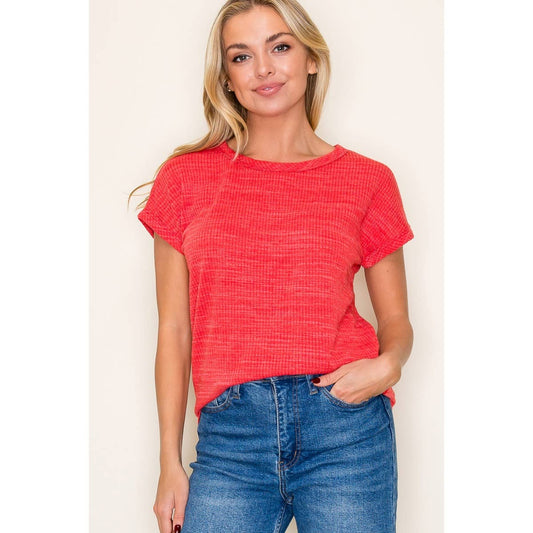 CREW NECK TEXTURED KNIT TOP