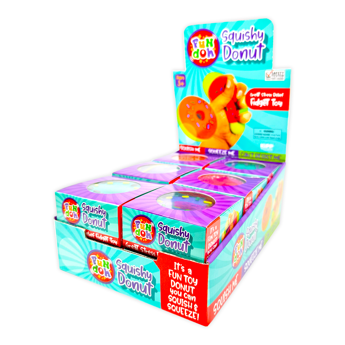 Fun Doh Squishy Fidget Donut Boxed Assortment - 12/Display