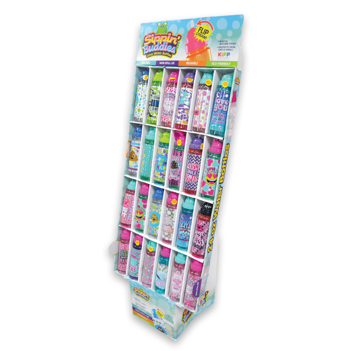 Kids Water Bottle with Straw 24 oz Assortment Floor Display