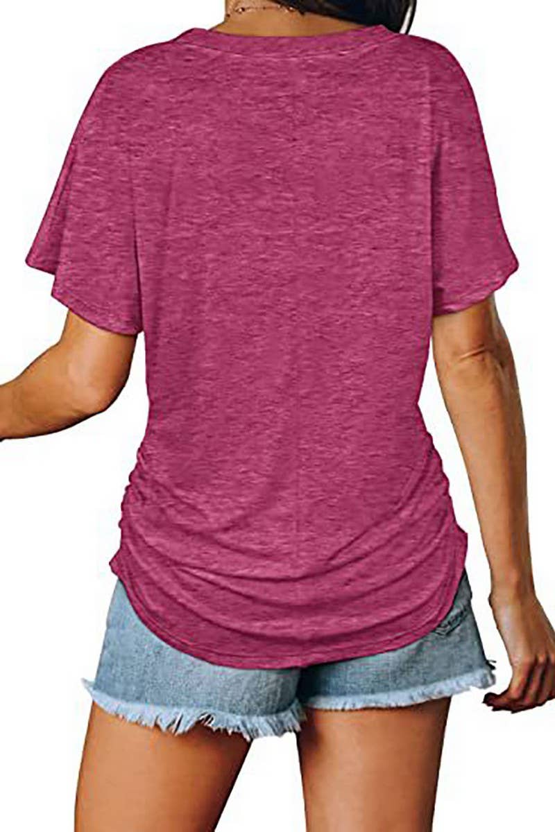V-NECK SOLID COLOR CASUAL LOOSE TOP