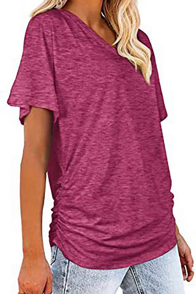 V-NECK SOLID COLOR CASUAL LOOSE TOP