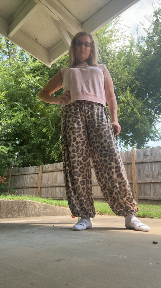 Leopard Barrel Joggers/Split side