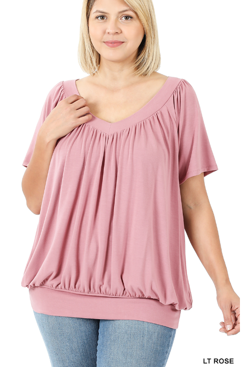 V-Neck Short Sleeve Women's Plus Top