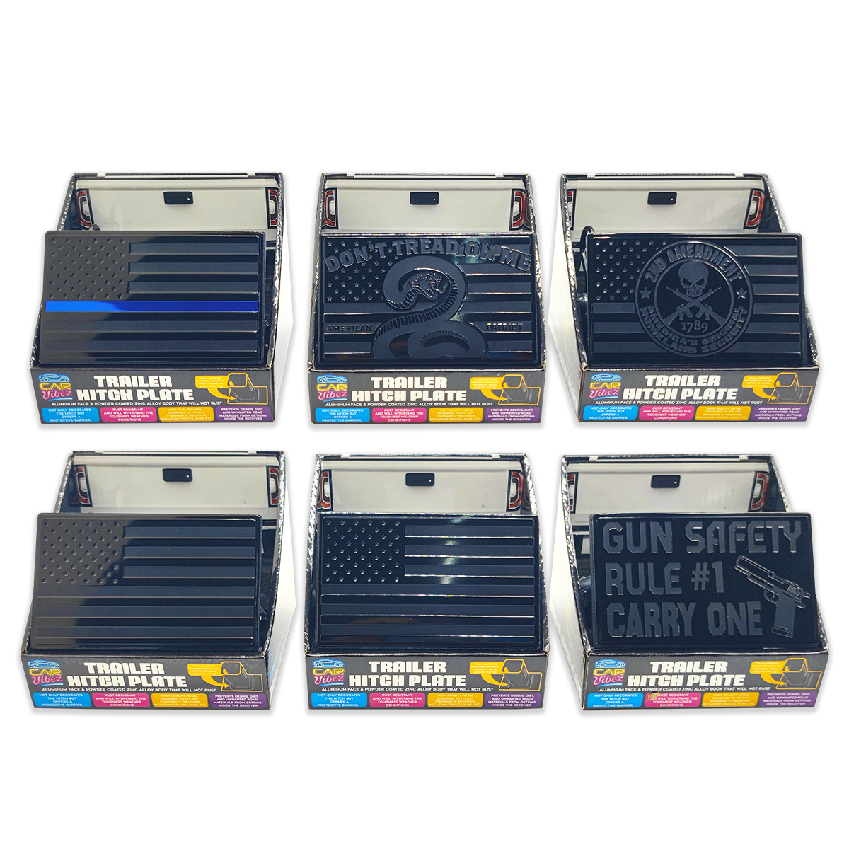 Car Vibez Metal Trailer Hitch Plate Assortment - 6/Pack