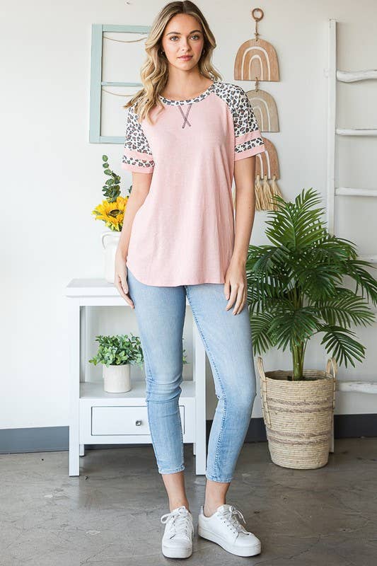 Spring pink leopard print top