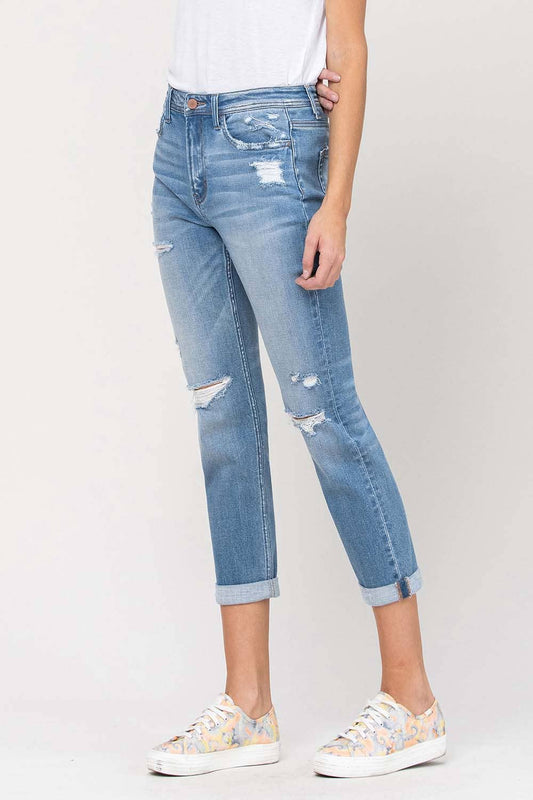 HIGH RISE DISTRESSED CUFFED BOYFRIEND JEANS F4115