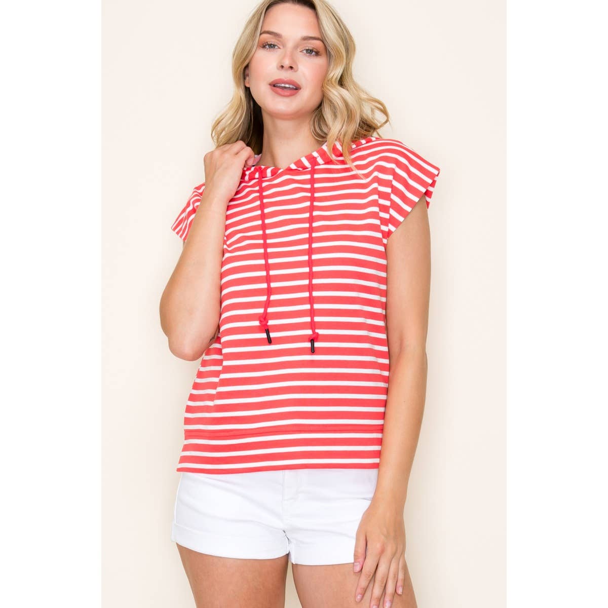 STRIPED PULLOVER HOODIE TOP